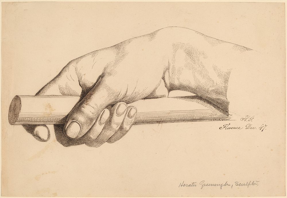 Right Hand Holding Short Rod (1847) drawing in high resolution by Horatio Greenough. 