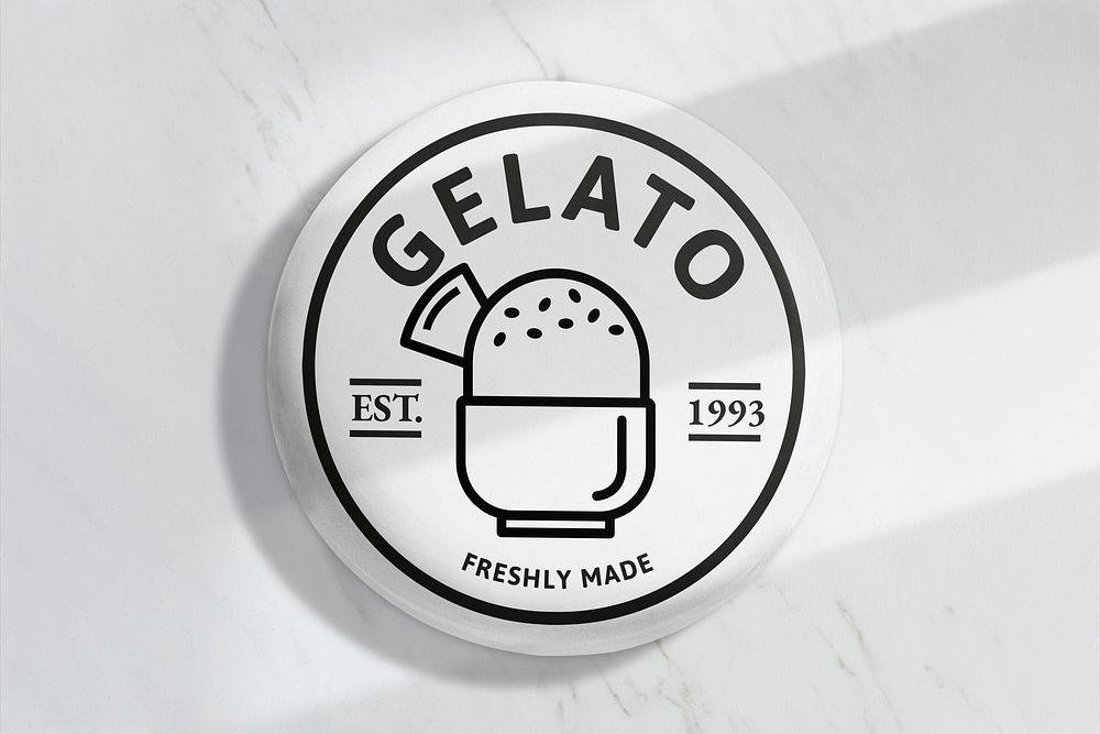 Ice cream logo mockup psd, white round sign