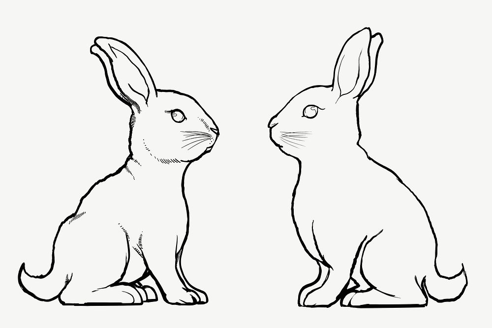 Rabbits, Easter celebration animal in line art design psd