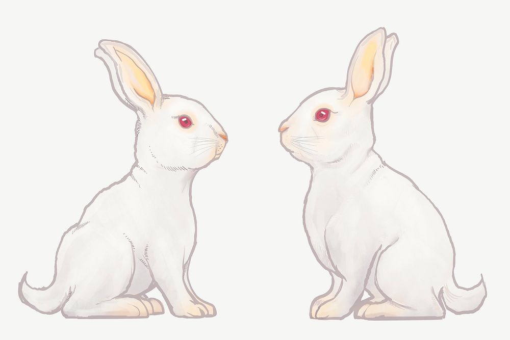 White rabbits, Chinese zodiac animal illustration psd