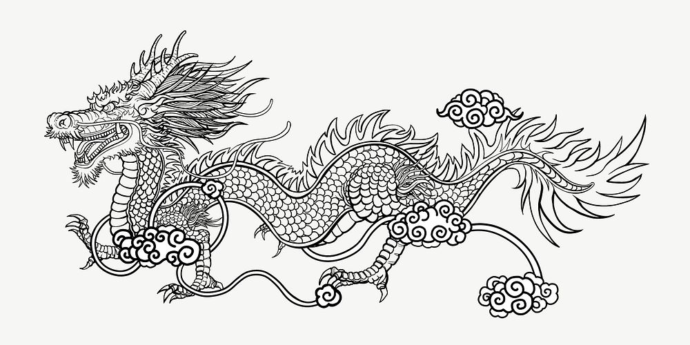 Chinese dragon, traditional animal drawing psd