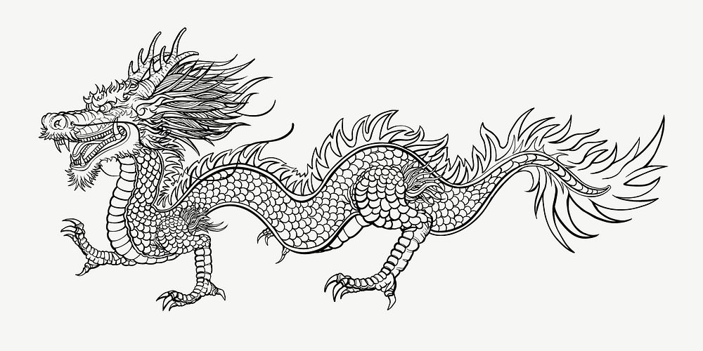 Ancient Chinese dragon, animal zodiac illustration psd