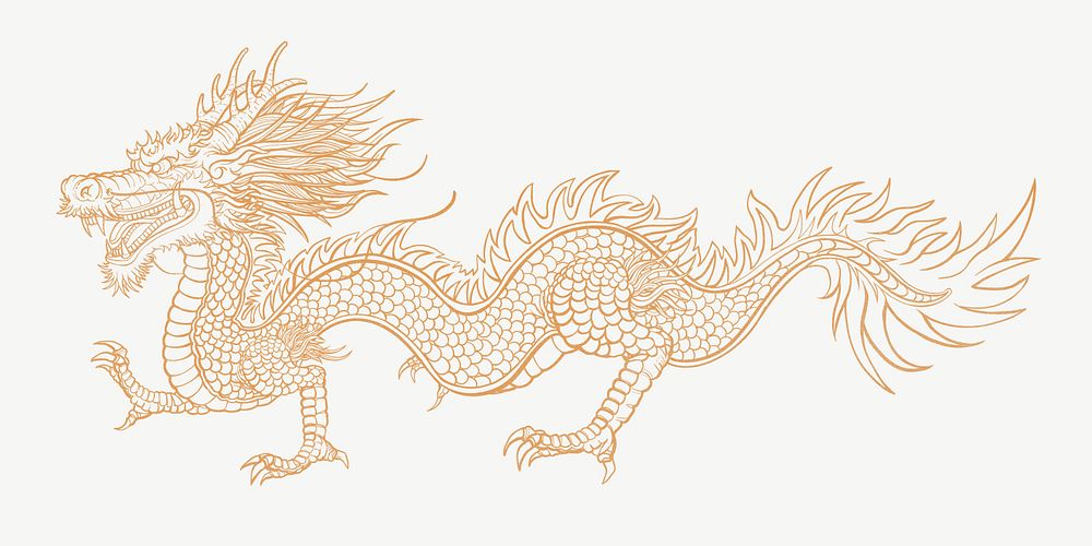 Ancient Chinese dragon, oriental animal illustration psd