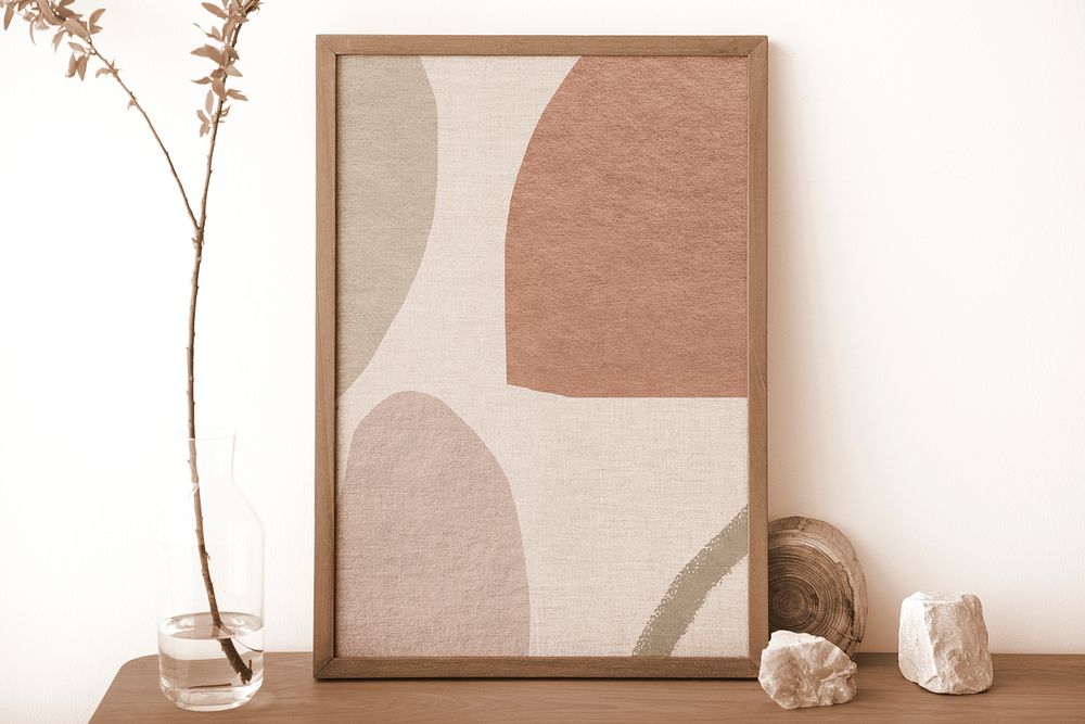 Picture frame mockup psd with abstract earth tone image