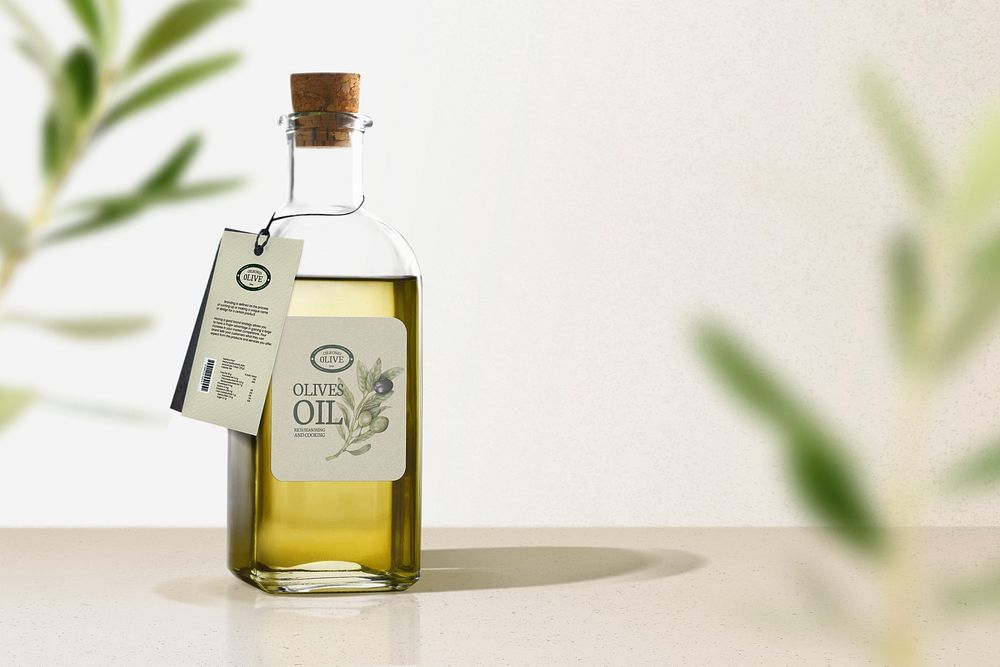 Olive oil bottle label mockup psd