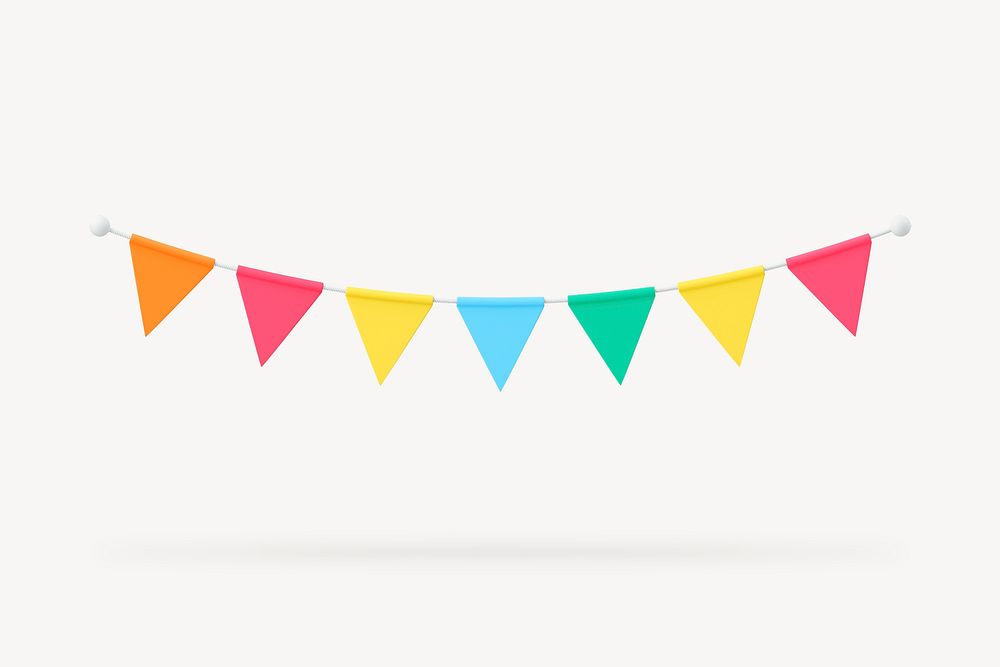 Party flags collage element, 3d birthday graphic psd