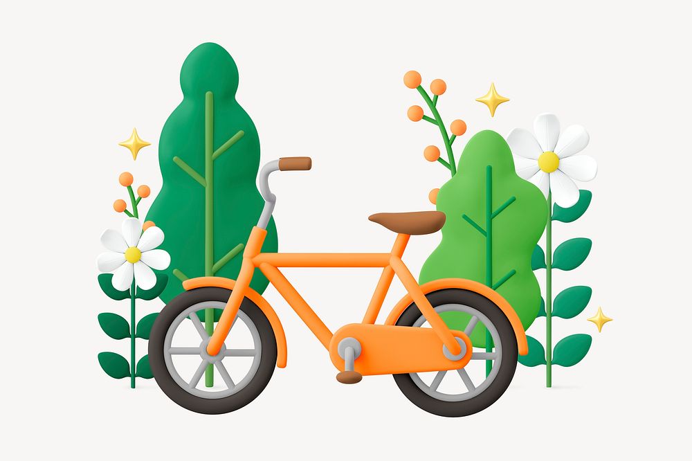 3D bicycle in garden, vehicle illustration psd