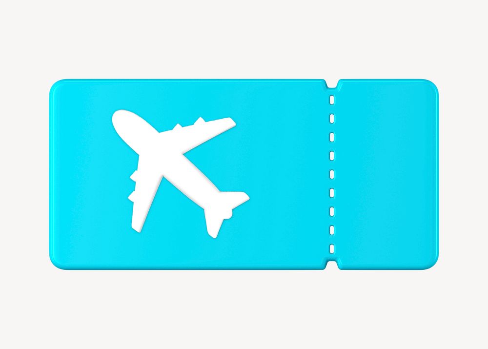 3D plane ticket  collage element, travel design psd