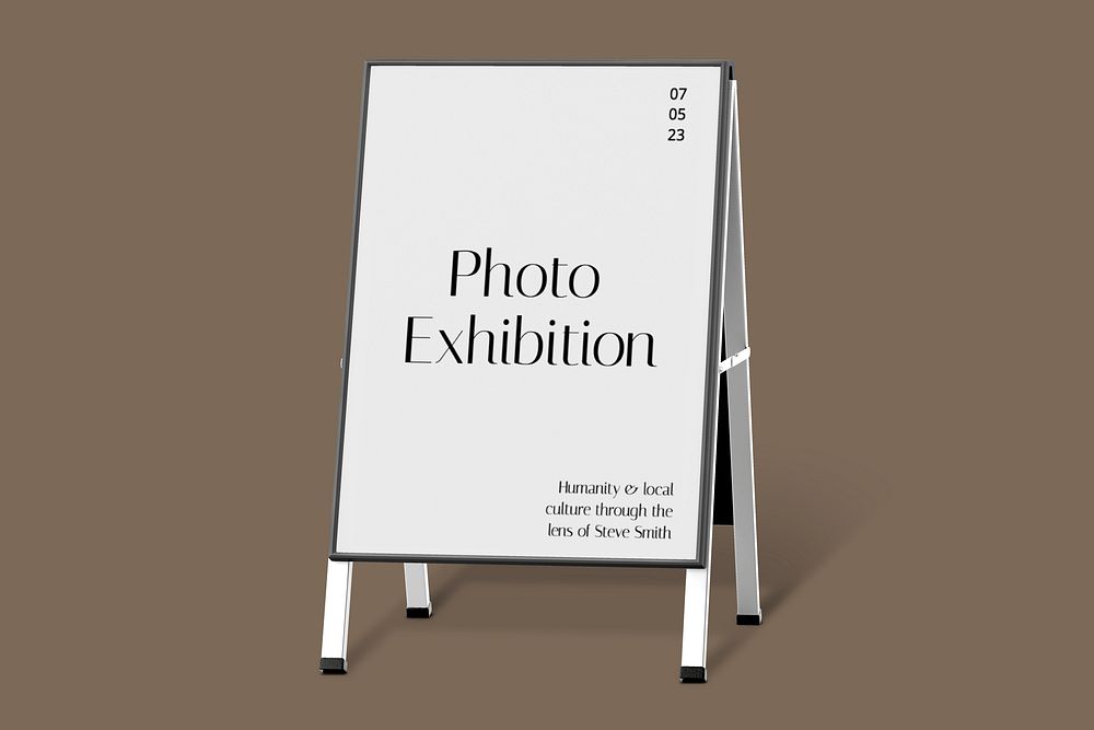 Foldable a-frame sign mockup, photo exhibition psd