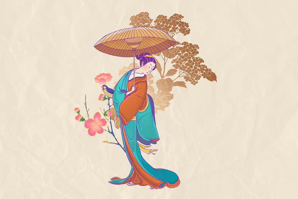 Aesthetic vintage Japanese woman illustration