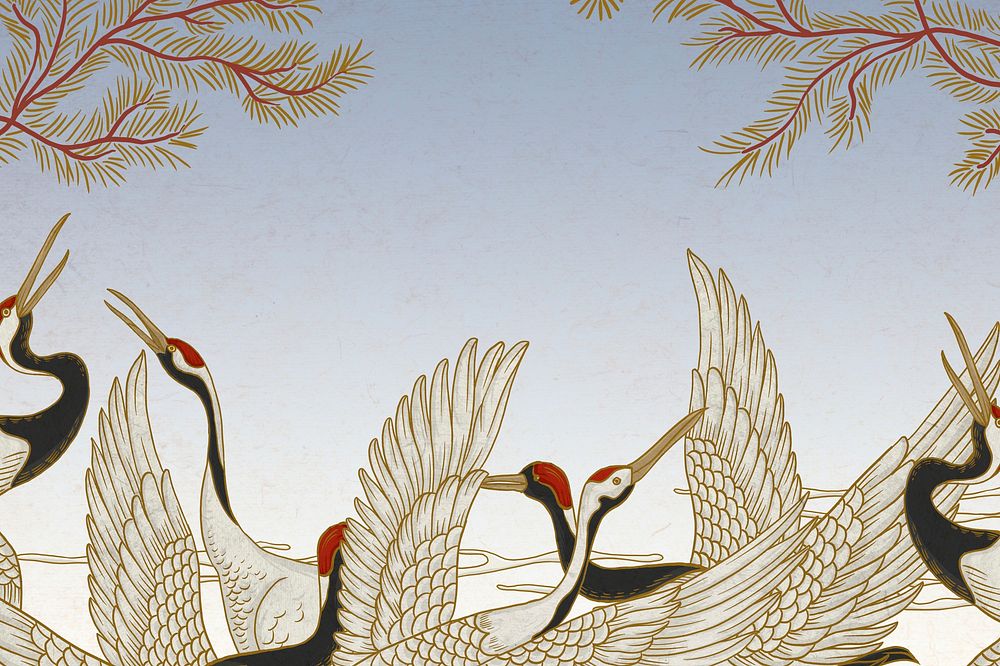 Vintage Japanese cranes background