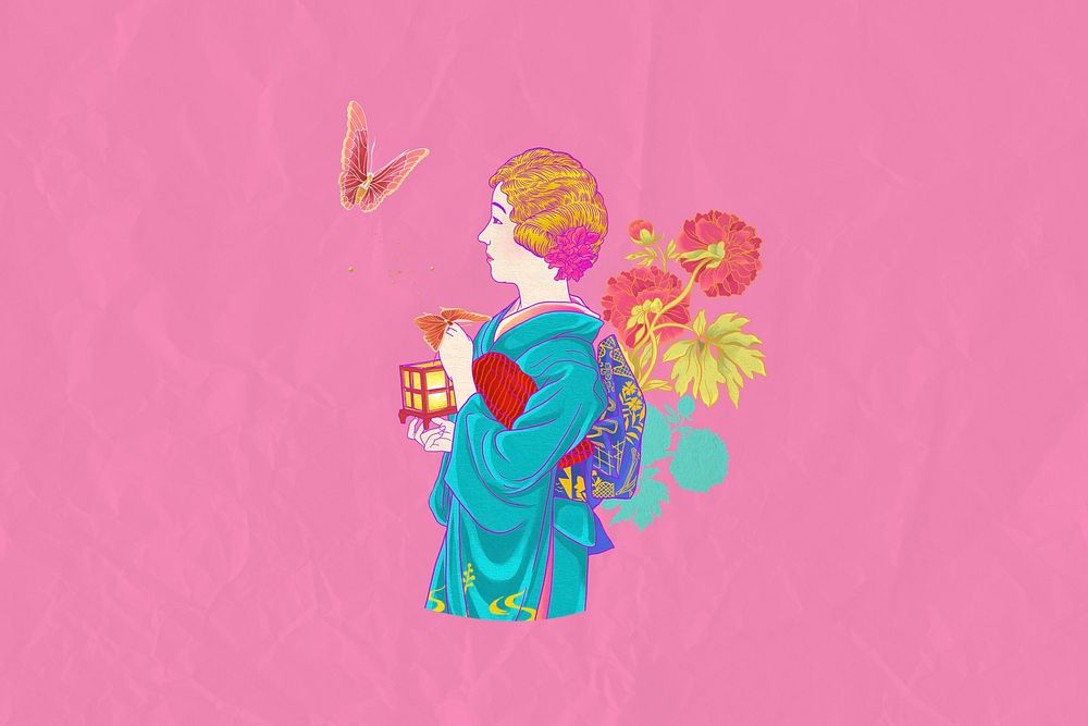 Aesthetic vintage Japanese woman illustration