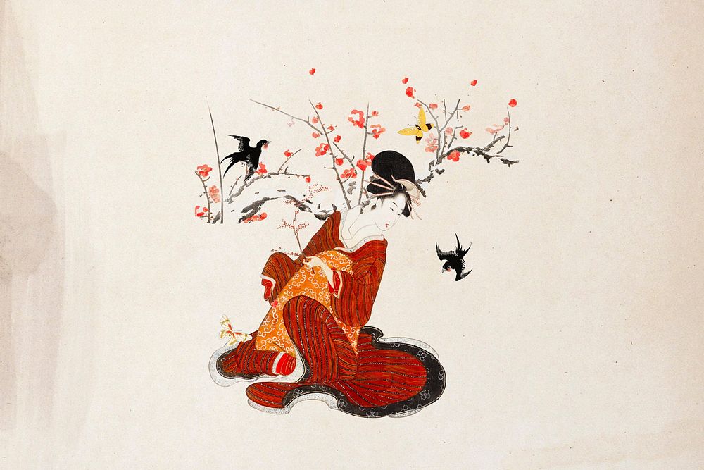 Aesthetic vintage Japanese woman illustration
