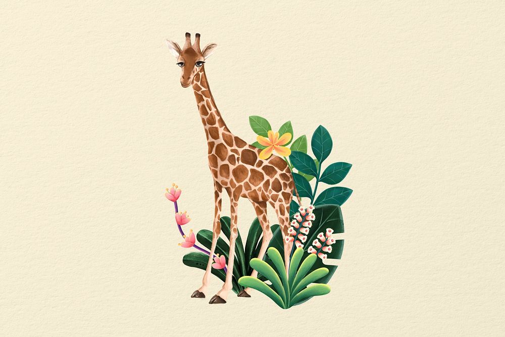 Cute giraffe background, beige design, animal illustration