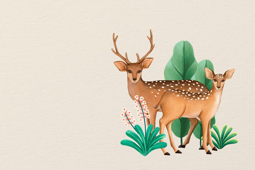 Cute deer background, beige design, animal illustration