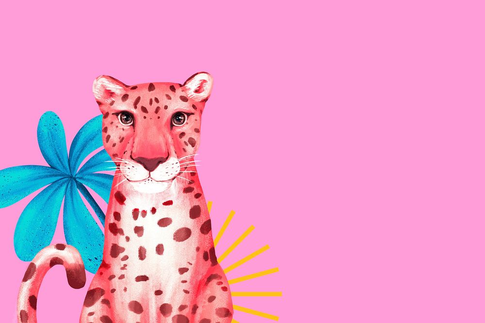 Pink cheetah background, animal illustration