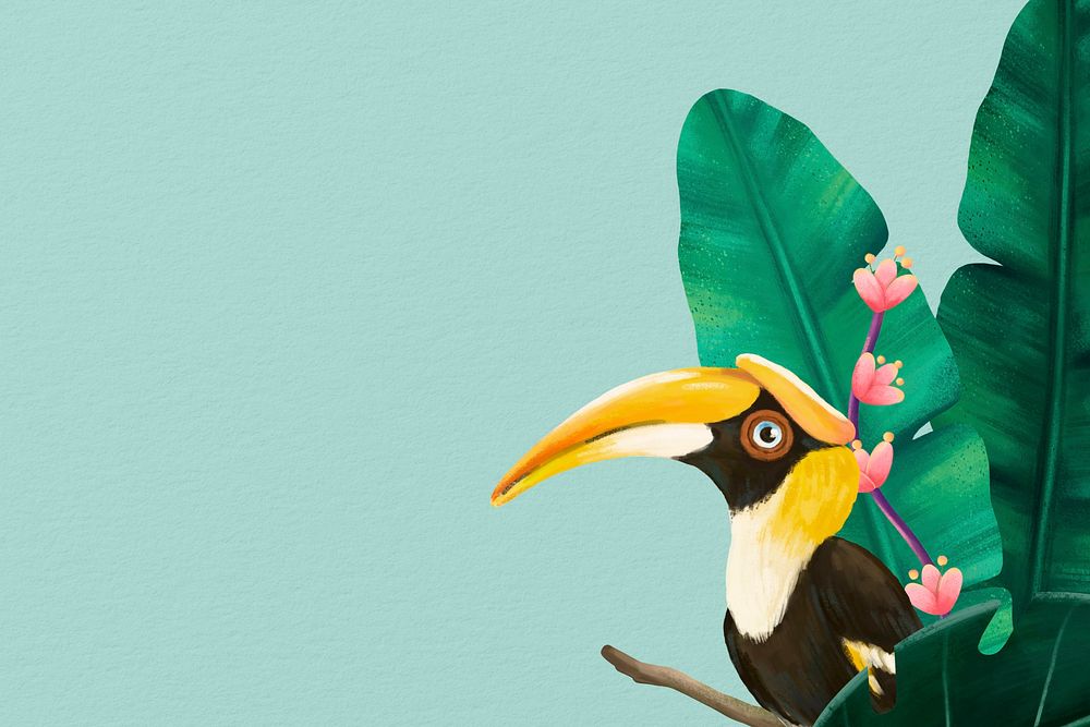 Tropical bird background, green design, animal illustration