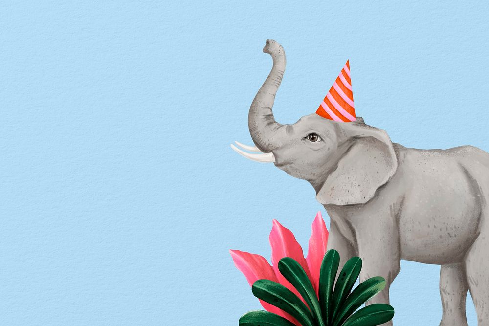 Elephant background, blue design, animal illustration