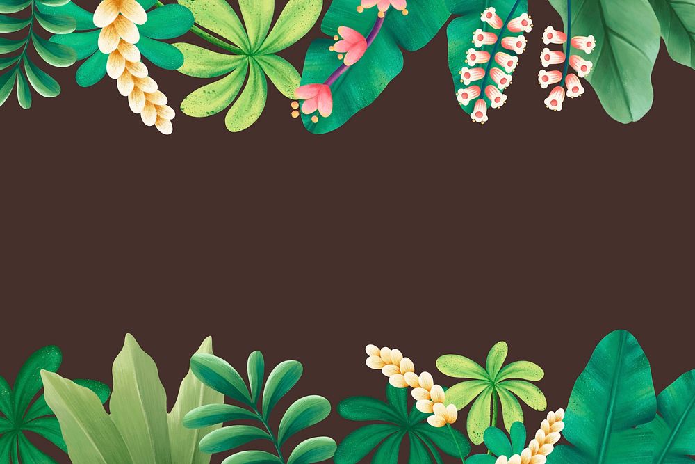 Tropical leaves frame background, botanical illustration