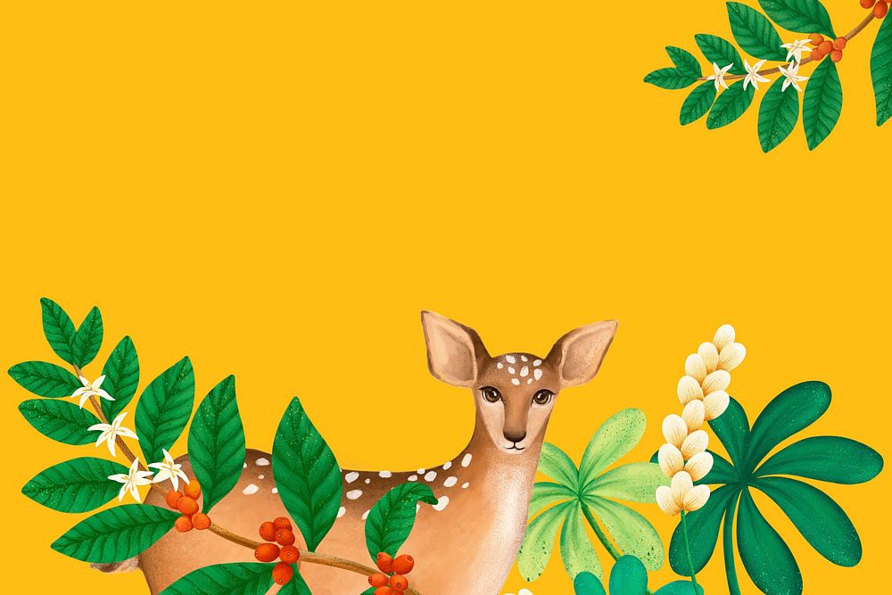 Deer background, yellow design, animal illustration