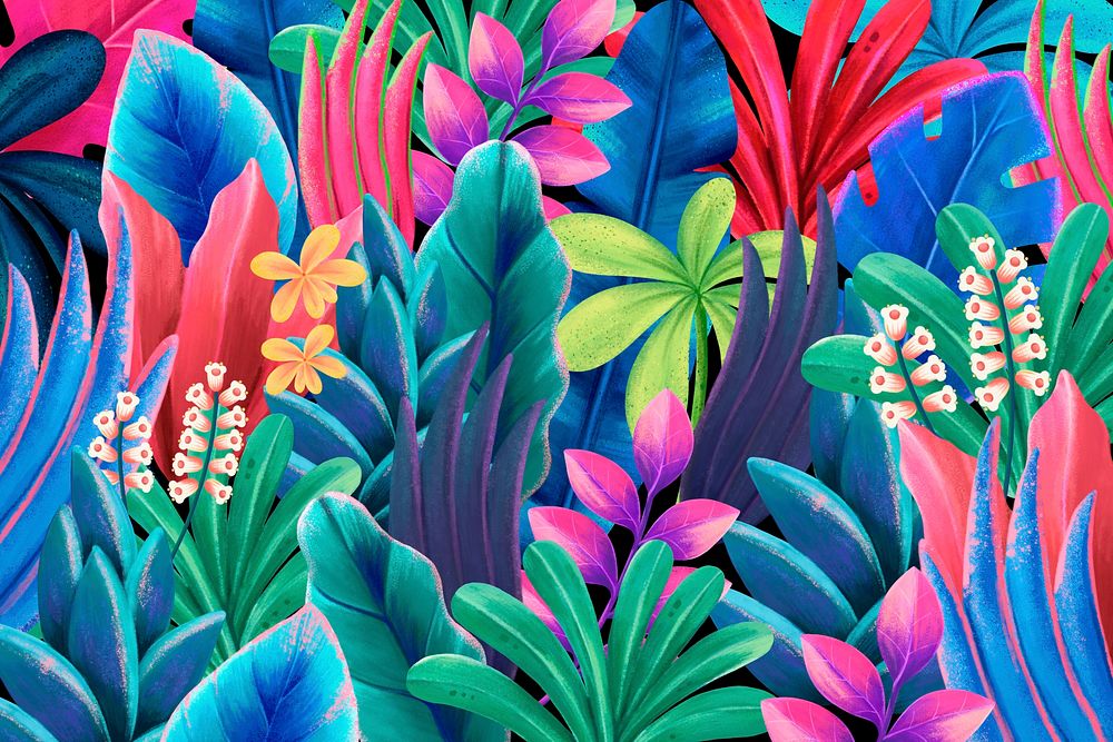 Colorful tropical leaves background, botanical illustration