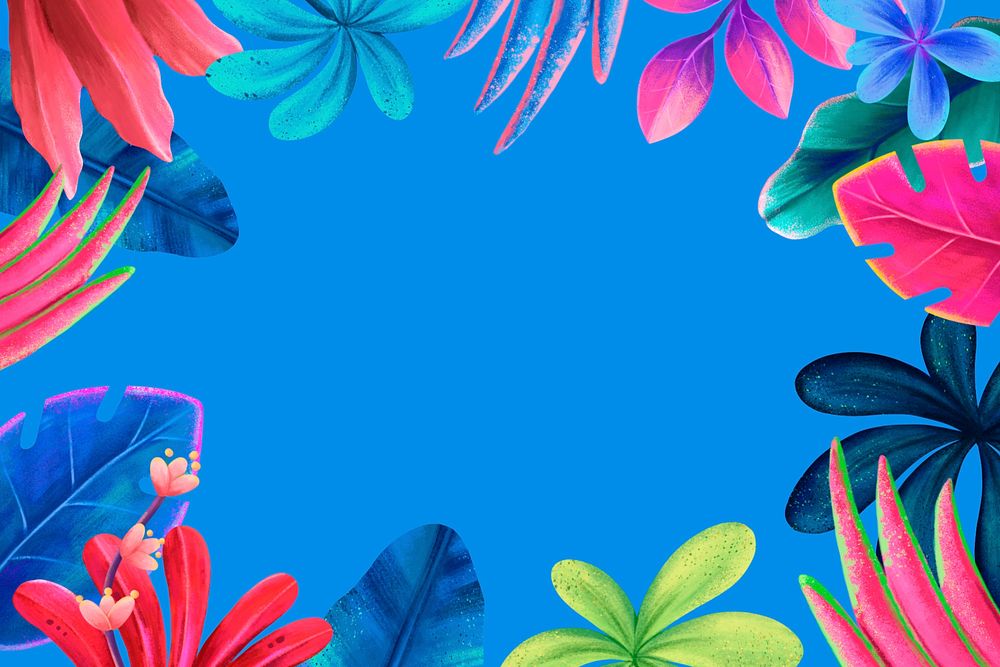 Blue tropical frame background, botanical illustration