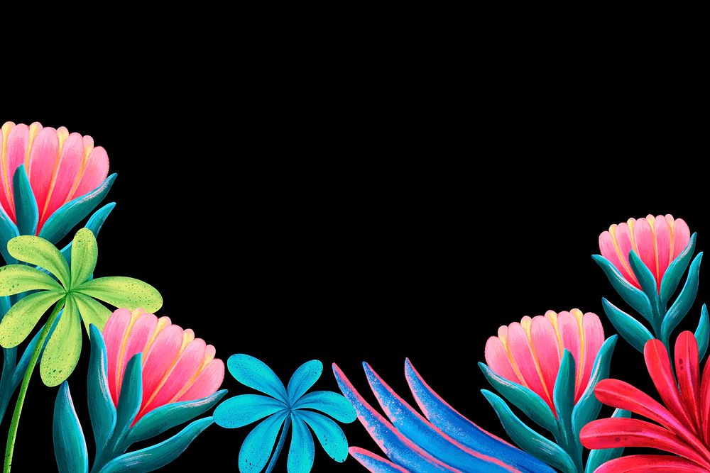 Tropical flowers border background, animal illustration