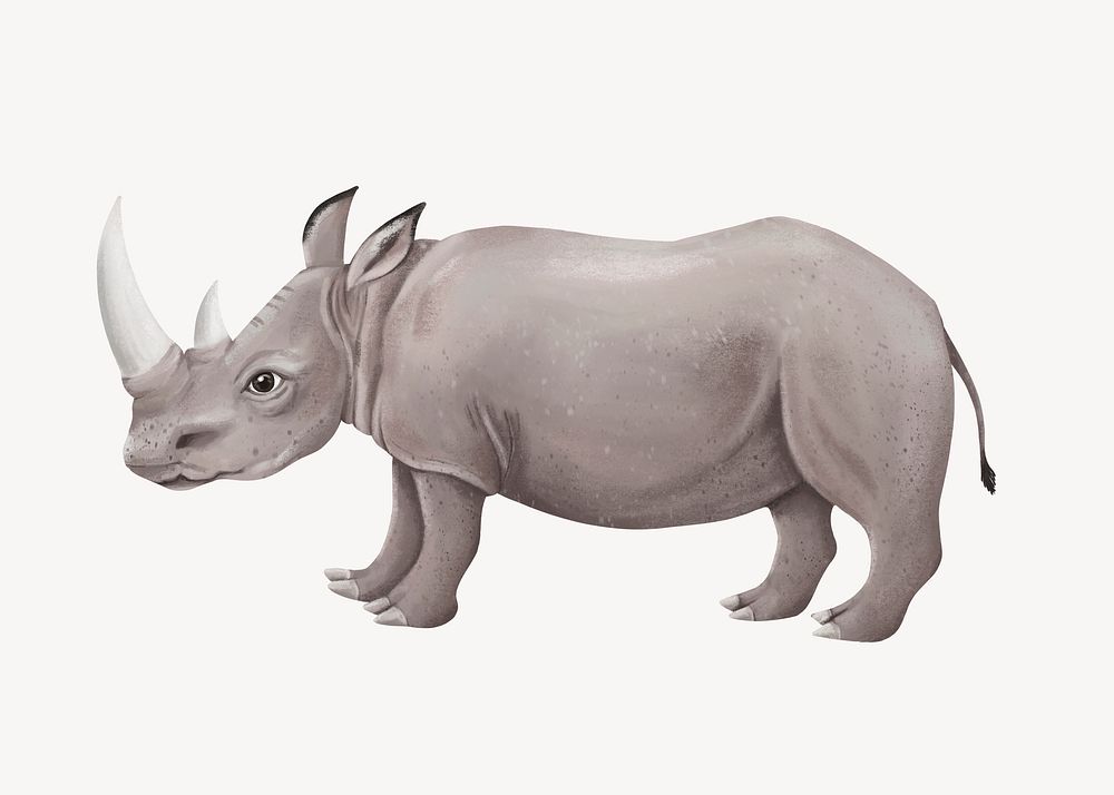 Rhino collage element, cute animal illustration