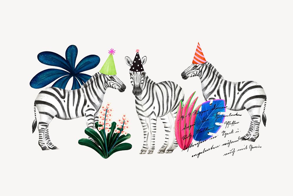 Zebras wildlife collage element, cute animal illustration