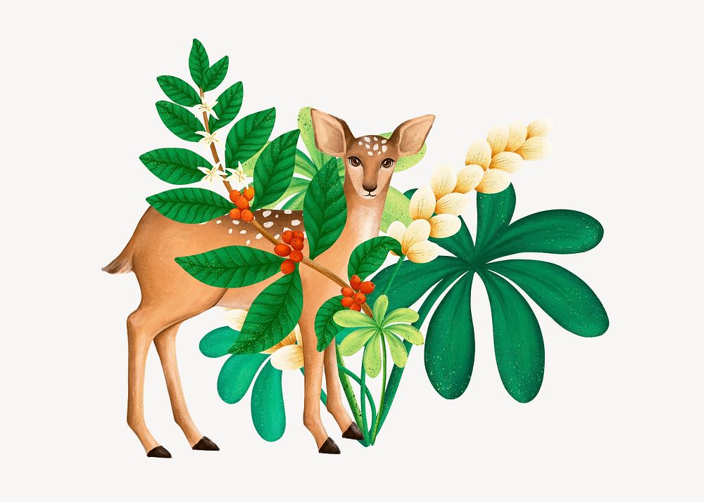 Deer wildlife collage element, cute animal illustration