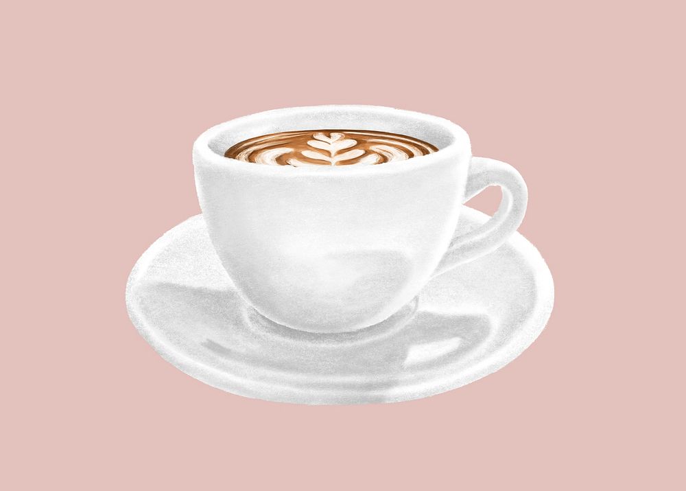 Latte art, hot coffee drinks illustration psd