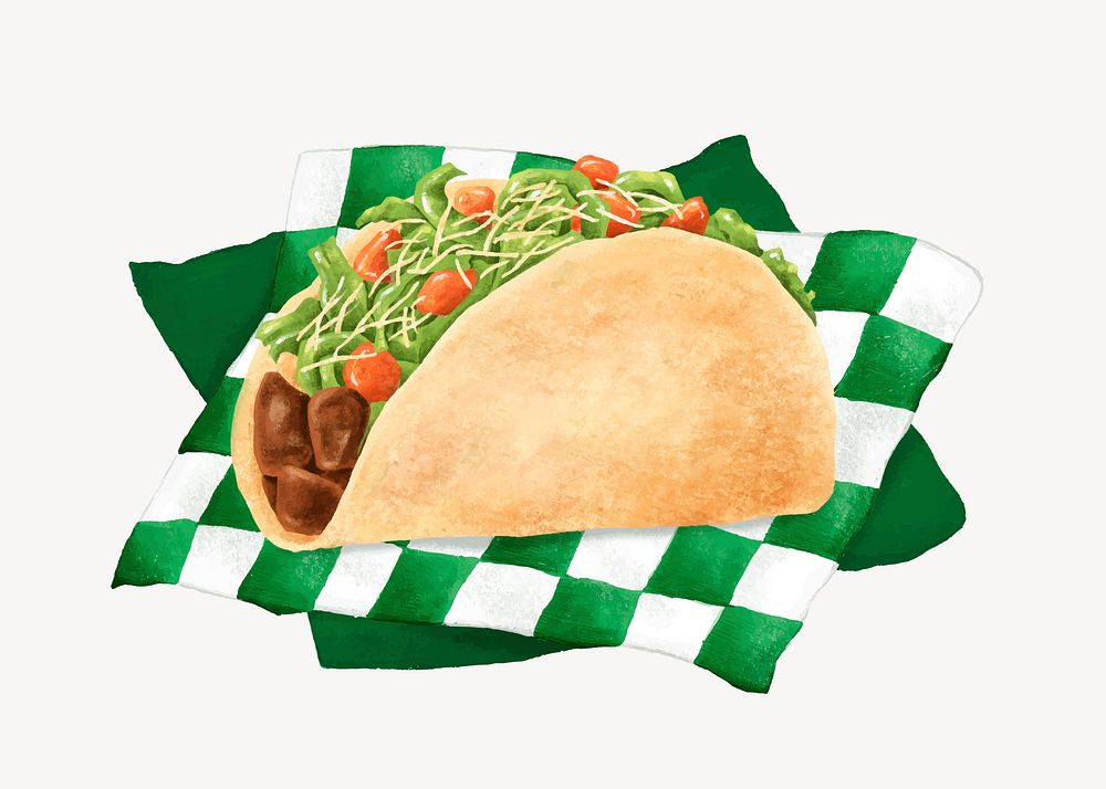 Soft taco basket, Mexican food illustration vector