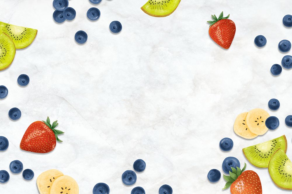 Smoothie fruits frame background, off-white marble design