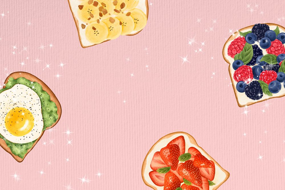 Breakfast toast background, pink glitter design