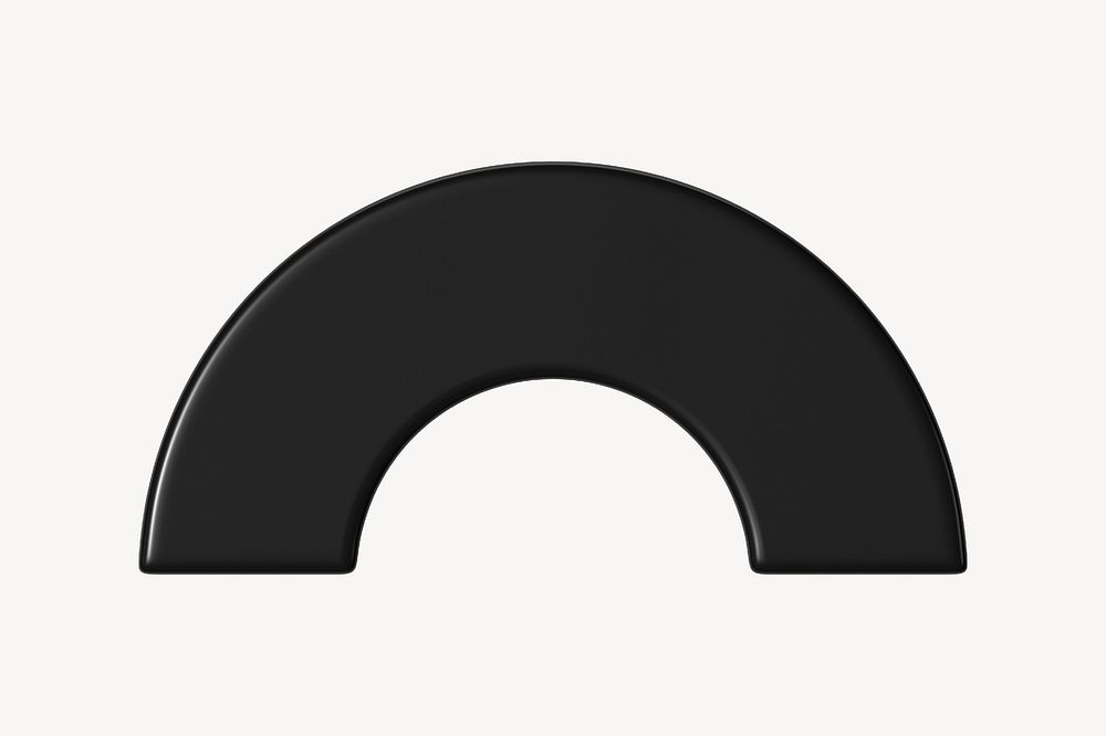 3D black half torus clipart, geometric shape