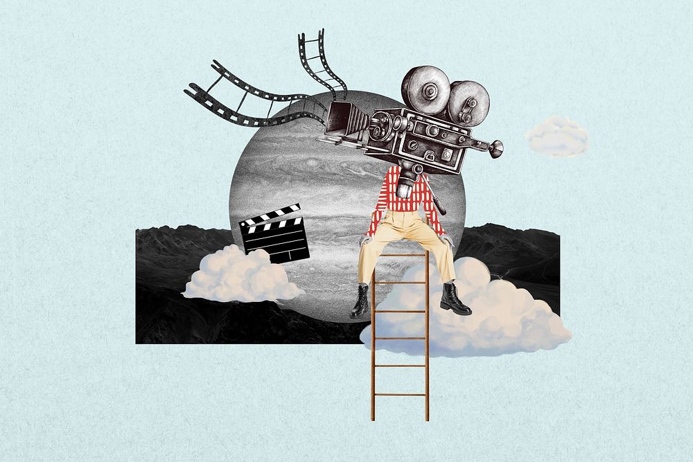 Movie director on ladder, entertainment remix