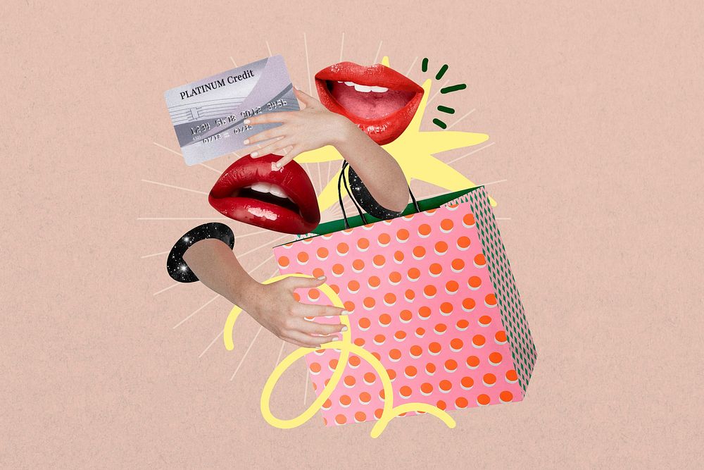 Pink shopaholic with women's lips remix