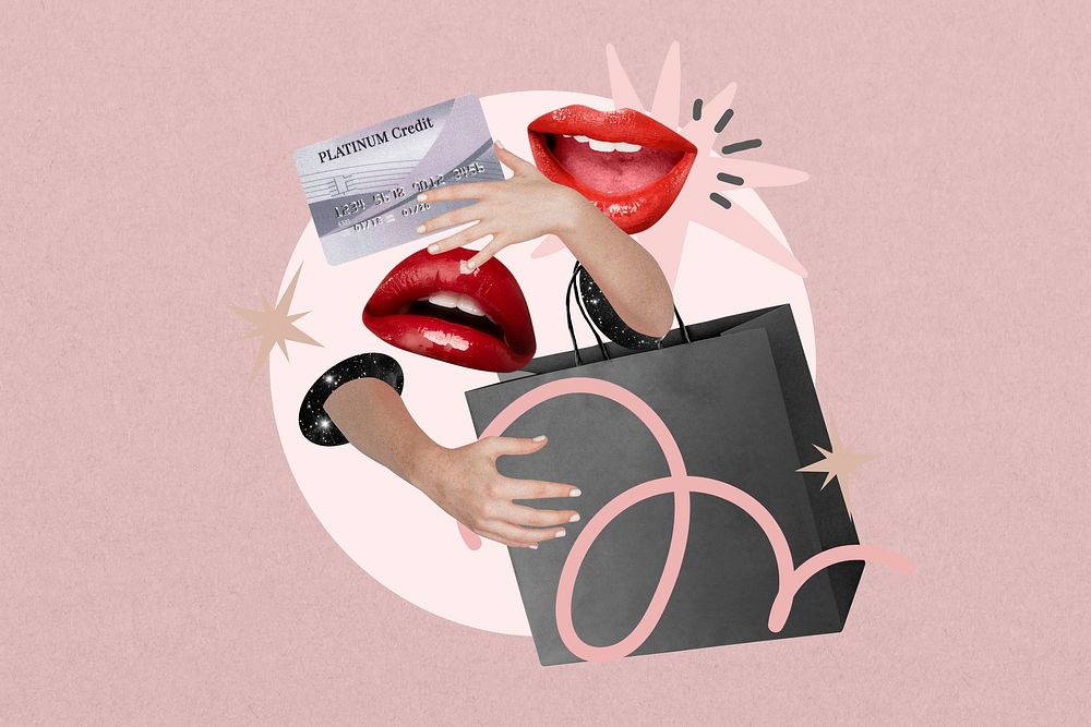 Pink shopaholic with women's lips remix