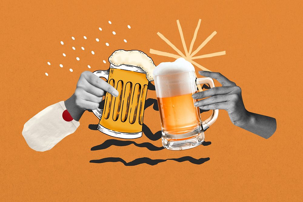 Hands cheering beer classes, celebration remix