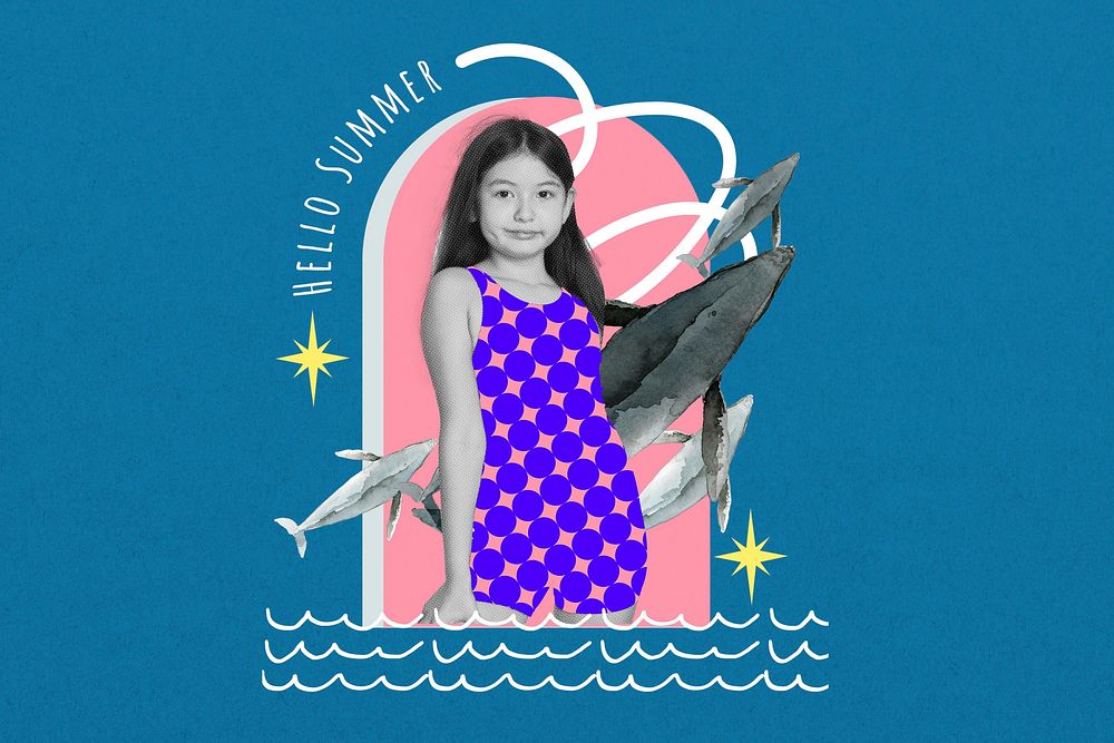 Girl's Summer holiday, swimwear fashion remix