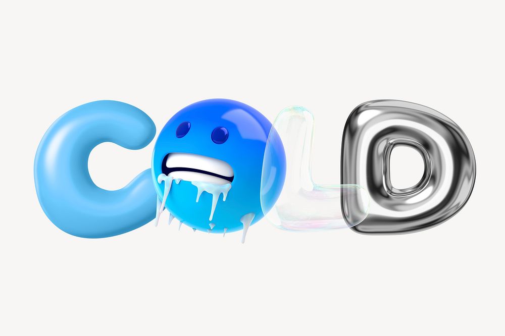 3D cold word, blue emoticon illustration