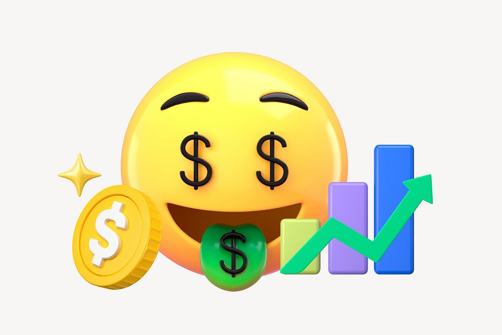 Growing revenue emoticons, 3D business graphics