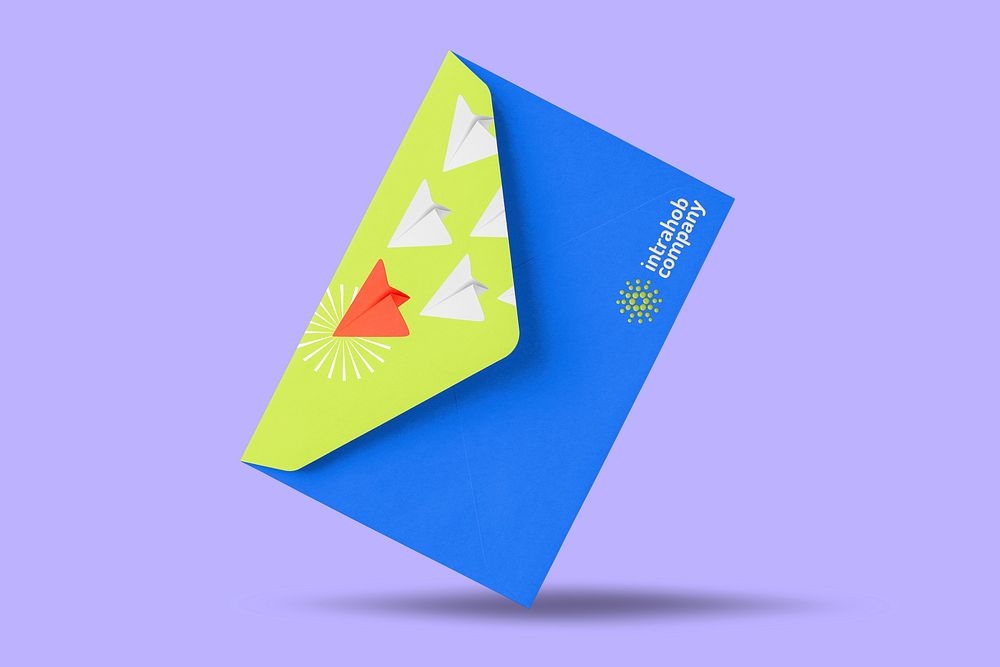 Envelope mockup, blue and green stationery psd