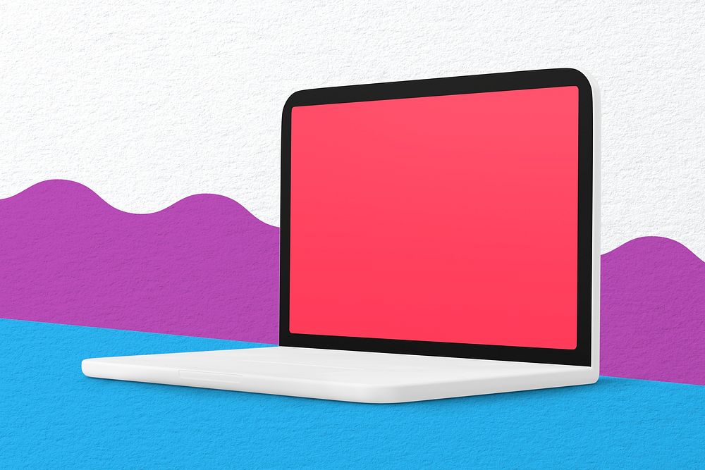 3D laptop, blank red wallpaper