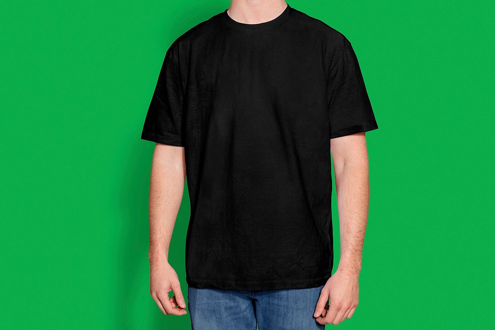 Man in simple black t-shirt, summer apparel