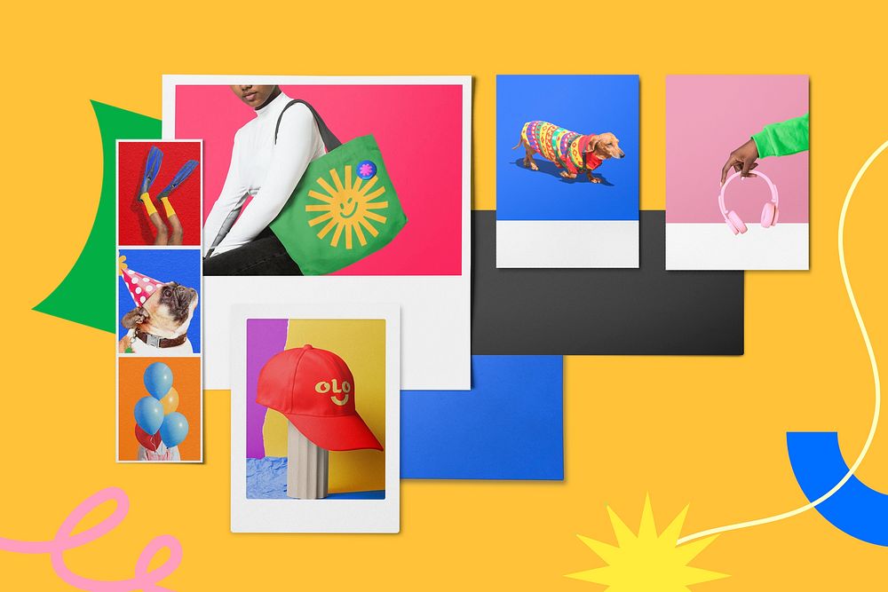 Funky mood board, instant photos