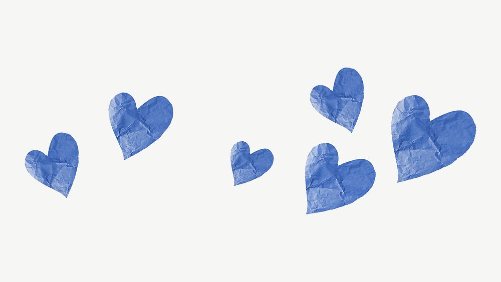 Blue hearts collage element, paper texture design psd