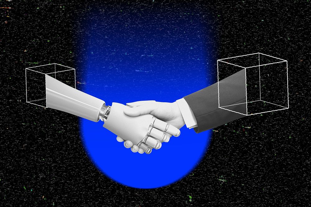 AI business handshake background, technology remix