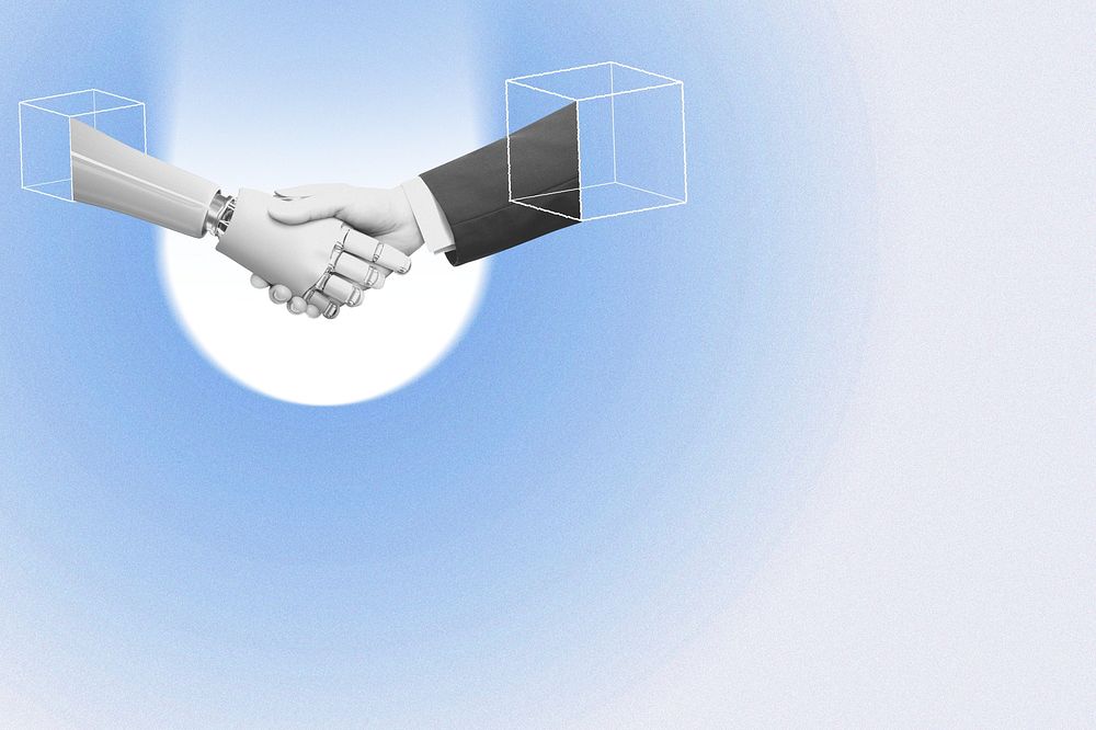 AI business handshake background, technology remix