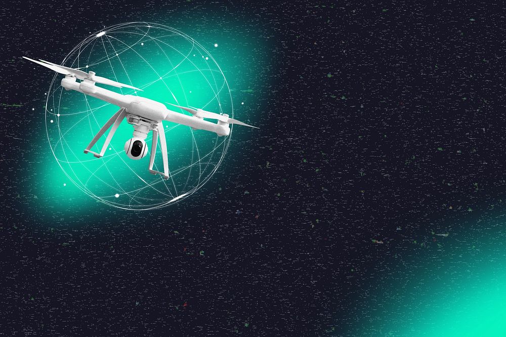 Drone technology background, grid globe remix